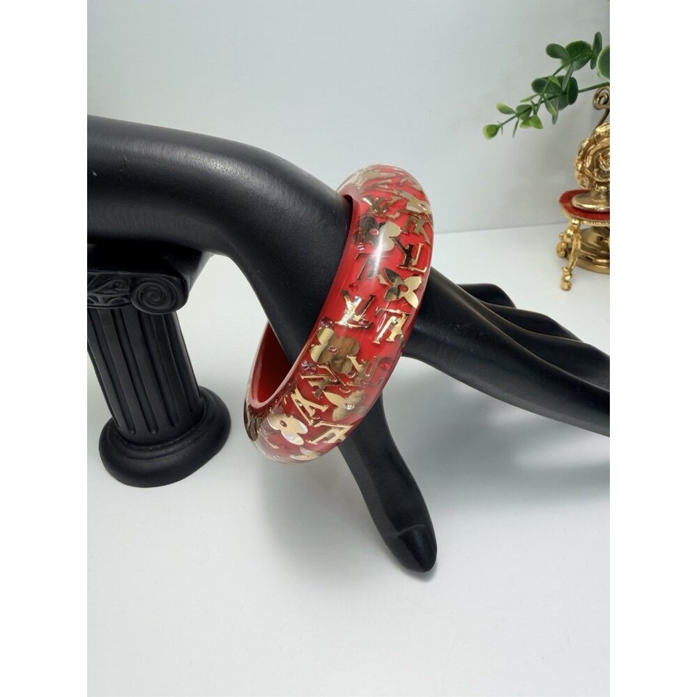 Louis Vuitton Red Lucite Chunky Monogram Bangle Bracelet Statement Sz 8" - Picture 3 of 13